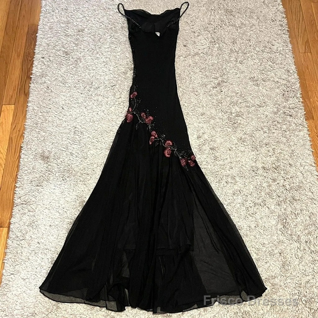 Modest Black Long Prom Dresses With Flowers 22Th Birthday Outfits