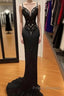 Modest Black Spaghetti Strap Mermaid Satin Formal Prom Dress Long Formal Prom Dress
