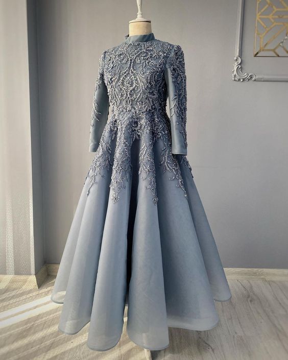 Modest Blue Prom Dresses Lace Emroidery Evening Dress Secondary image