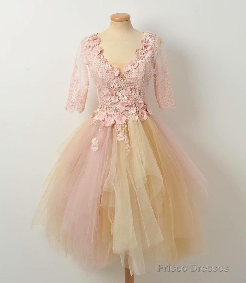 Modest Lace 3/4 Sleeves Tulle Prom Homecoming Dresses Short Secondary image