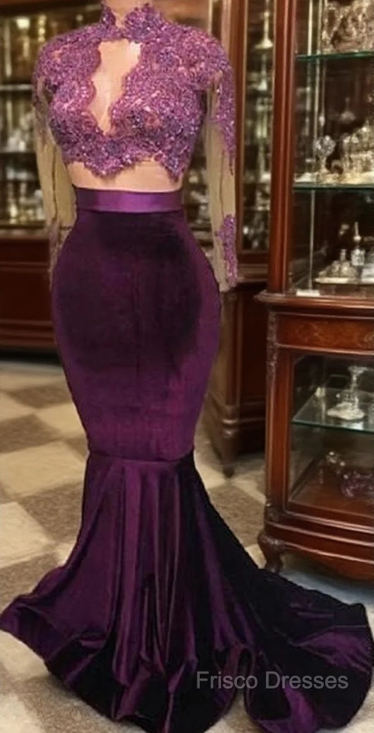 Modest Lace Long-Sleeve High-Neck Mermaid Formal Prom Dress Main image
