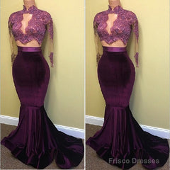 Modest Lace Long-Sleeve High-Neck Mermaid Prom Dresses