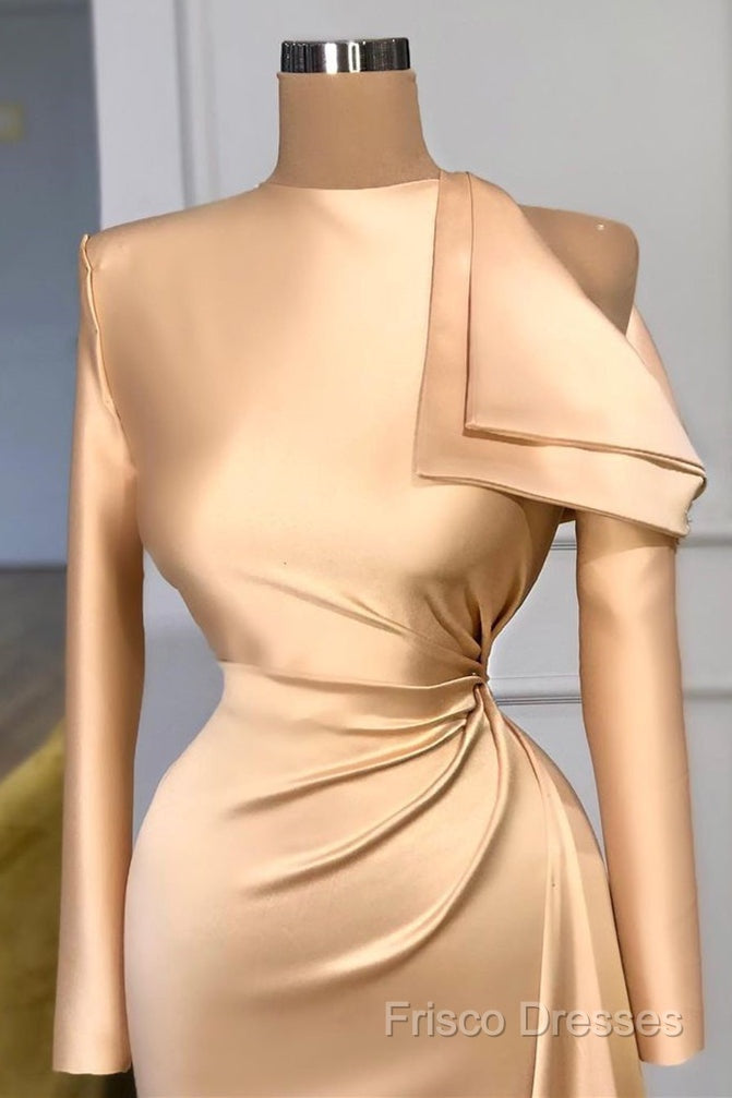 Modest Long Sleeves Ruched Mermaid Formal Prom Dress With Cool Shoudler Secondary image