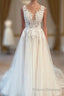 Modest Long V-Neck Sleeveless Lace Backless Wedding Dresses Online
