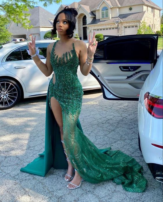 Modest Mermaid Black Girl Sequin Prom Dresses 22Th Birthday Outfits