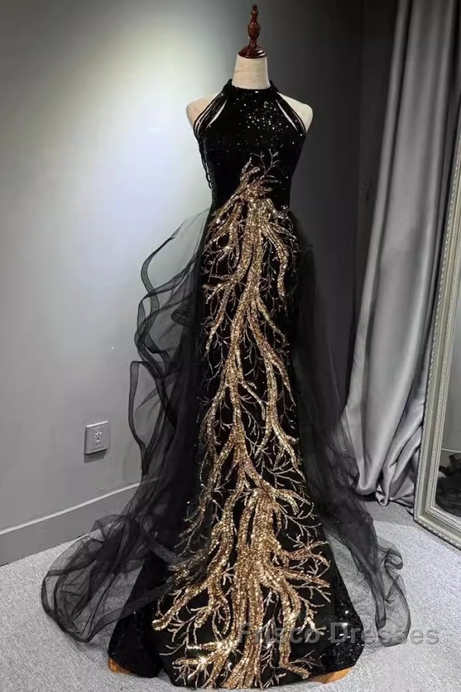Modest Mermaid Halter Long Black Formal Prom Dress Secondary image