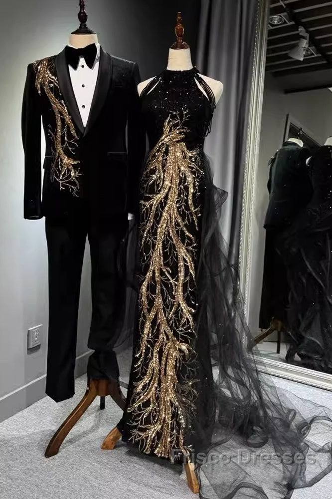 Modest Mermaid Halter Long Black Formal Prom Dress