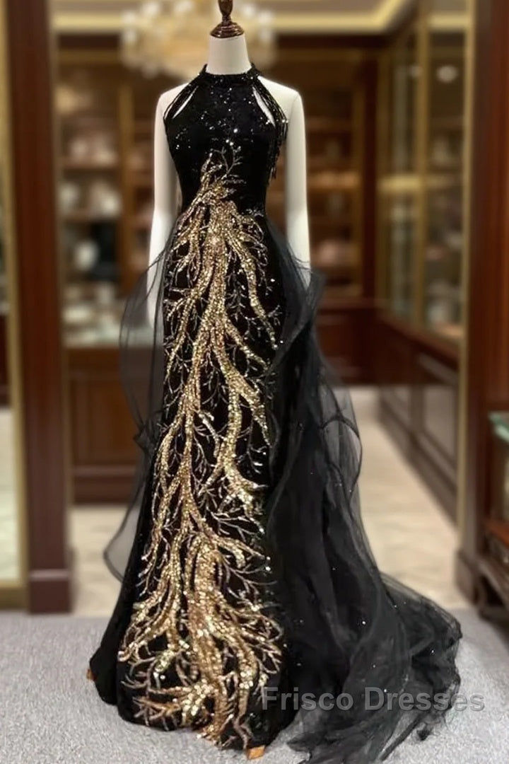 Modest Mermaid Halter Long Black Formal Prom Dress Main image
