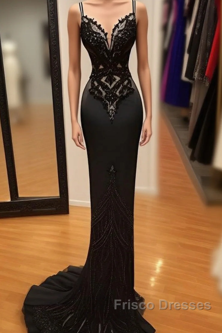 Modest Mermaid Lace Black Formal Prom Dress Long Formal Prom Dress Main image