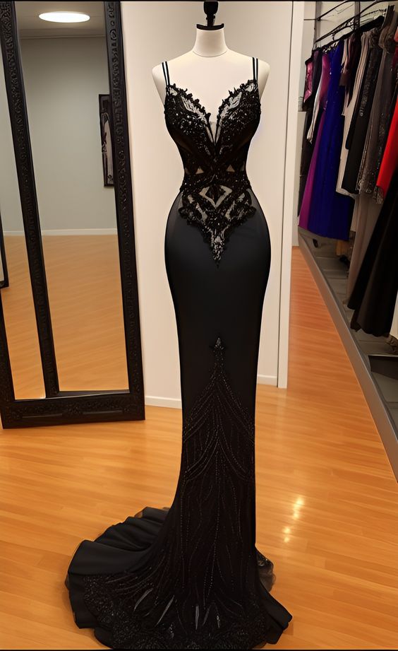 Modest Mermaid Lace Black Prom Dresses Long Prom Dress Main image
