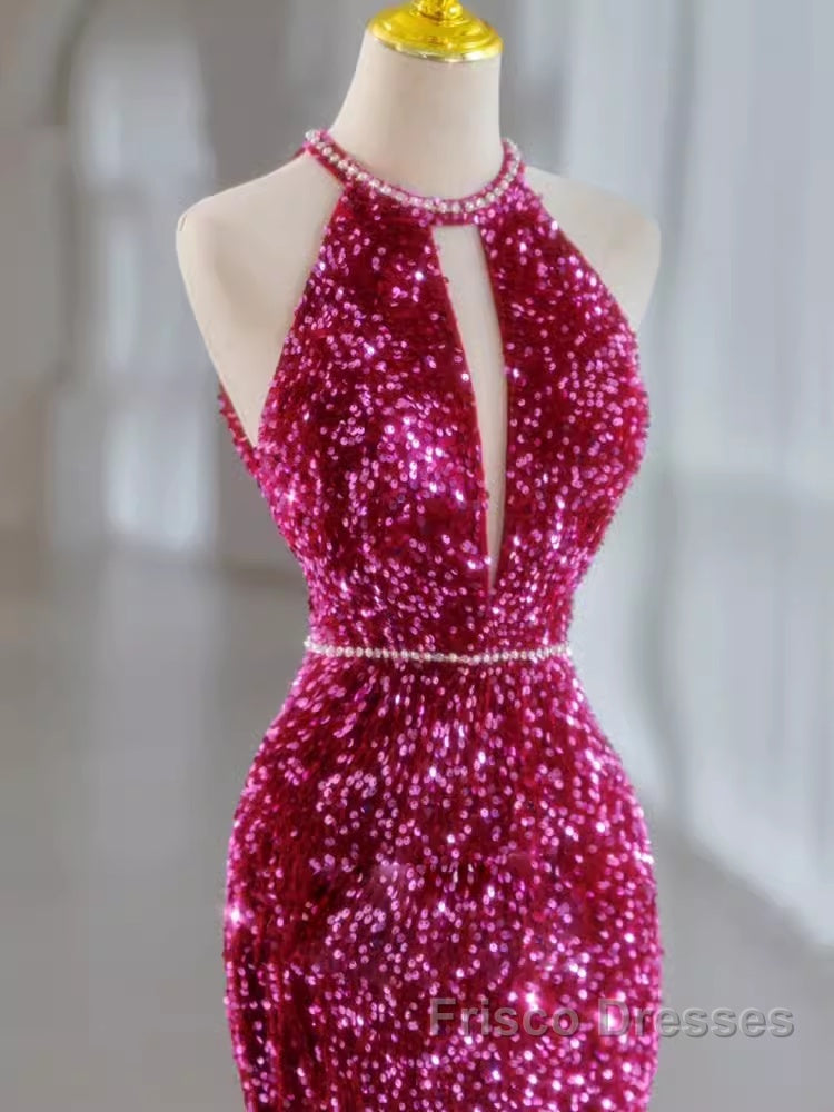 Modest Mermaid Long Sleeveless Sequin Formal Prom Dress Secondary image