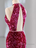 Modest Mermaid Long Sleeveless Sequin Formal Prom Dress