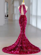 Modest Mermaid Long Sleeveless Sequin Formal Prom Dress