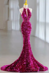 Modest Mermaid Long Sleeveless Sequin Prom Dresses
