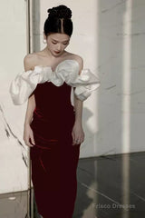 Modest Mermaid Off The Shoulder Long Red Satin Prom Dress