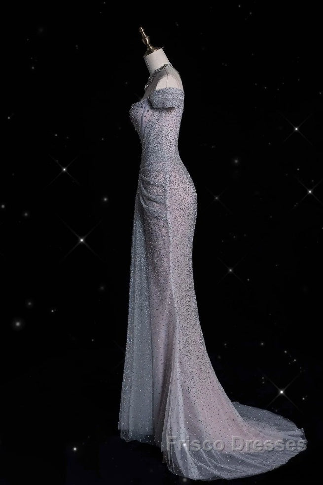 Modest Mermaid Off The Shoulder Sequin Long Formal Prom Dress Formal Graduation Party Dress Evening Dress Secondary image