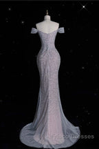 Modest Mermaid Off The Shoulder Sequin Long Formal Prom Dress Formal Graduation Party Dress Evening Dress
