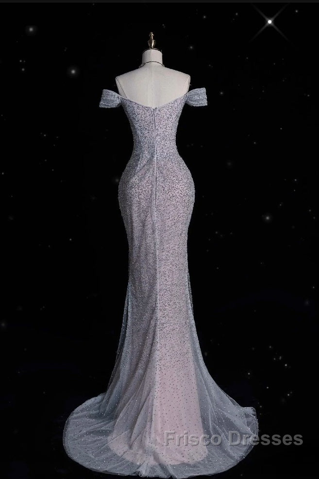 Modest Mermaid Off The Shoulder Sequin Long Formal Prom Dress Formal Graduation Party Dress Evening Dress