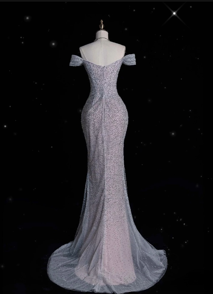 Modest Mermaid Off The Shoulder Sequin Long Prom Dresses Formal Graduation Party Dress Evening Dress