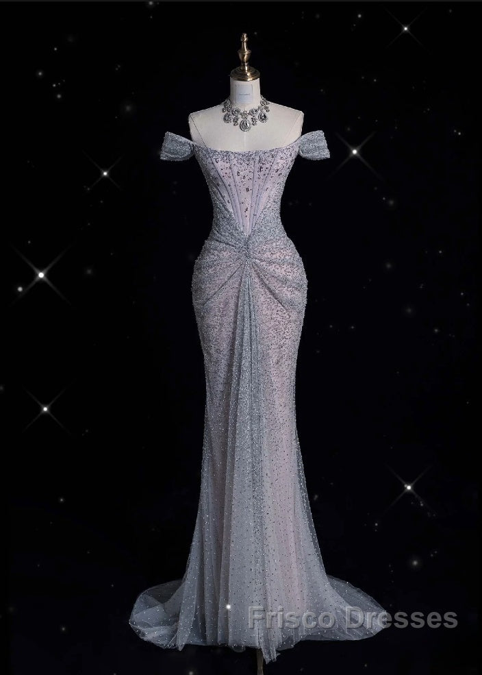 Modest Mermaid Off The Shoulder Sequin Long Formal Prom Dress Formal Graduation Party Dress Evening Dress