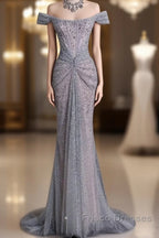 Modest Mermaid Off The Shoulder Sequin Long Formal Prom Dress Formal Graduation Party Dress Evening Dress