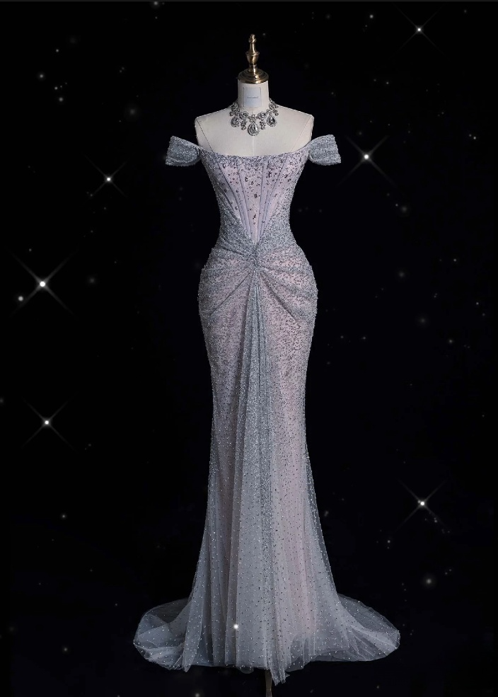 Modest Mermaid Off The Shoulder Sequin Long Prom Dresses Formal Graduation Party Dress Evening Dress Main image
