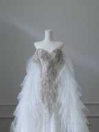 Modest Mermaid Off The Shoulder White Tulle Long Wedding Dress Brides Dress