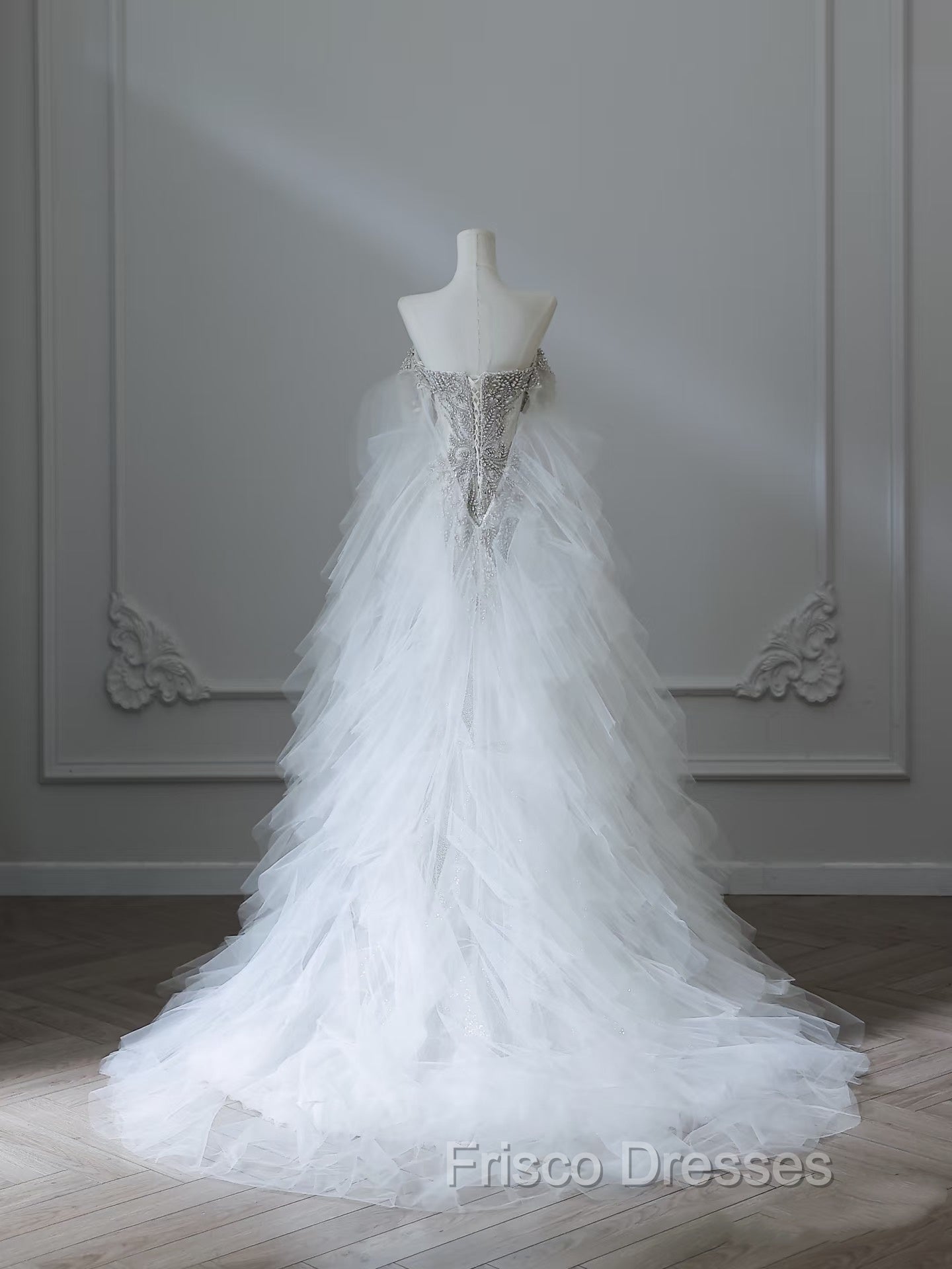 Modest Mermaid Off The Shoulder White Tulle Long Wedding Dress Brides Dress Ss3843 Secondary image