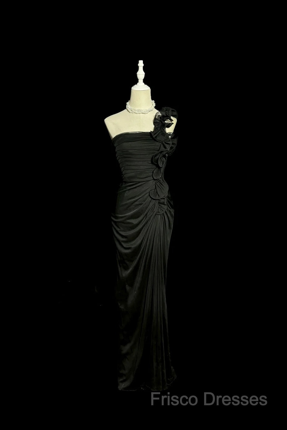 Modest Mermaid One Shoulder Black Satin Long Formal Prom Dress Party Dress