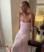 Modest Mermaid Pink Long Prom Dresses Formal Graduation Party Dress Evening Dress