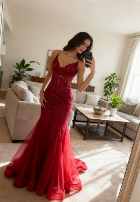 Modest Mermaid Spaghetti Straps Burgundy Sequin Formal Gown 23Rd Birth –  Frisco Dresses