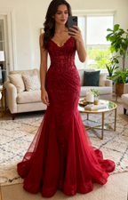 Modest Mermaid Spaghetti Straps Burgundy Sequin Formal Gown 23Rd Birthday Dress Prom Dresses 20Th Birthday Outfits