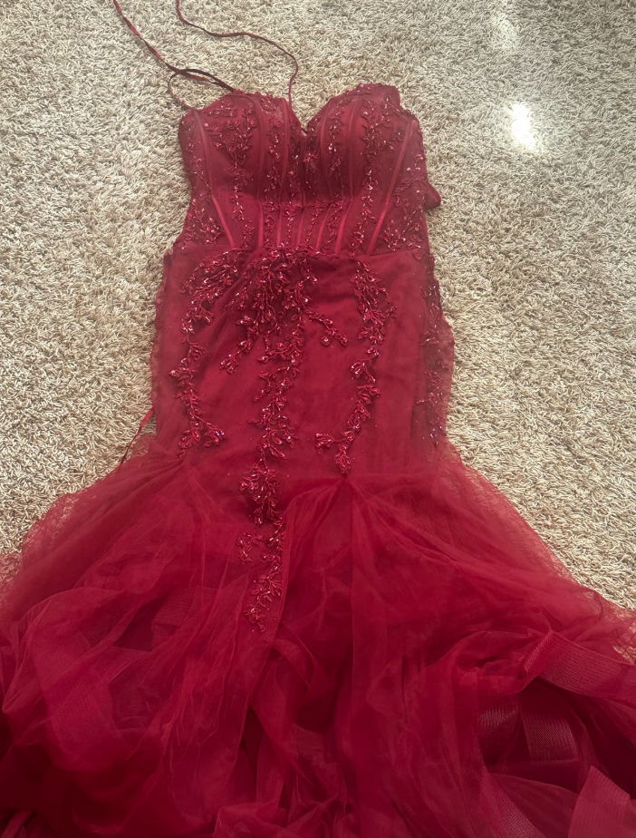 Modest Mermaid Spaghetti Straps Burgundy Sequin Formal Gown 23Rd Birth   Frisco Dresses