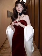 Modest Mermaid Strapless Burgundy Long Prom Dresses