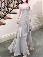 Modest Mermaid Spaghetti Straps Long Prom Dresses Birthday Party Dress Evening Gowns
