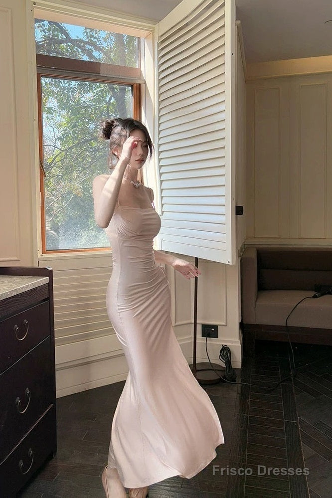 Modest Mermaid Spaghetti Straps Pink Ankle Length Evening Dress Prom Dresses Main image