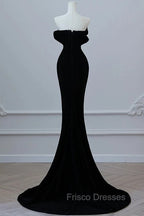 Modest Mermaid Strapless Black Long Floor Length Beads Formal Prom Dress