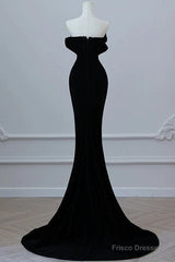 Modest Mermaid Strapless Black Long Floor Length Beads Prom Dresses