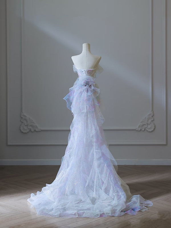 Modest Mermaid Strapless Tulle Flowers Evening Dress Long Prom Dresses Secondary image