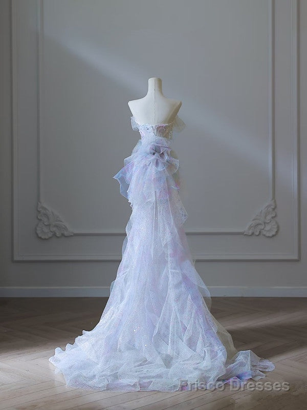 Modest Mermaid Strapless Tulle Flowers Evening Dress Long Prom Dresses Secondary image