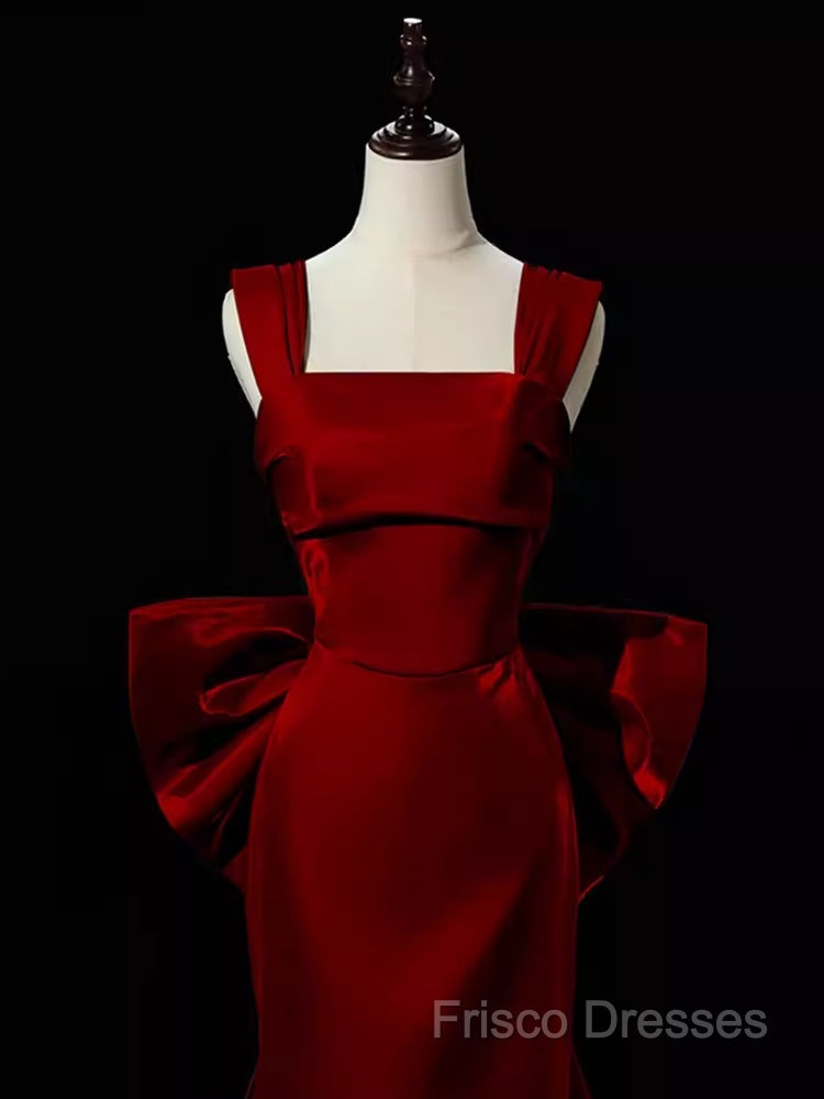 Modest Mermaid Straps Long Sleeveless Red Formal Prom Dress Secondary image