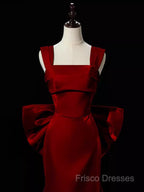 Modest Mermaid Straps Long Sleeveless Red Formal Prom Dress