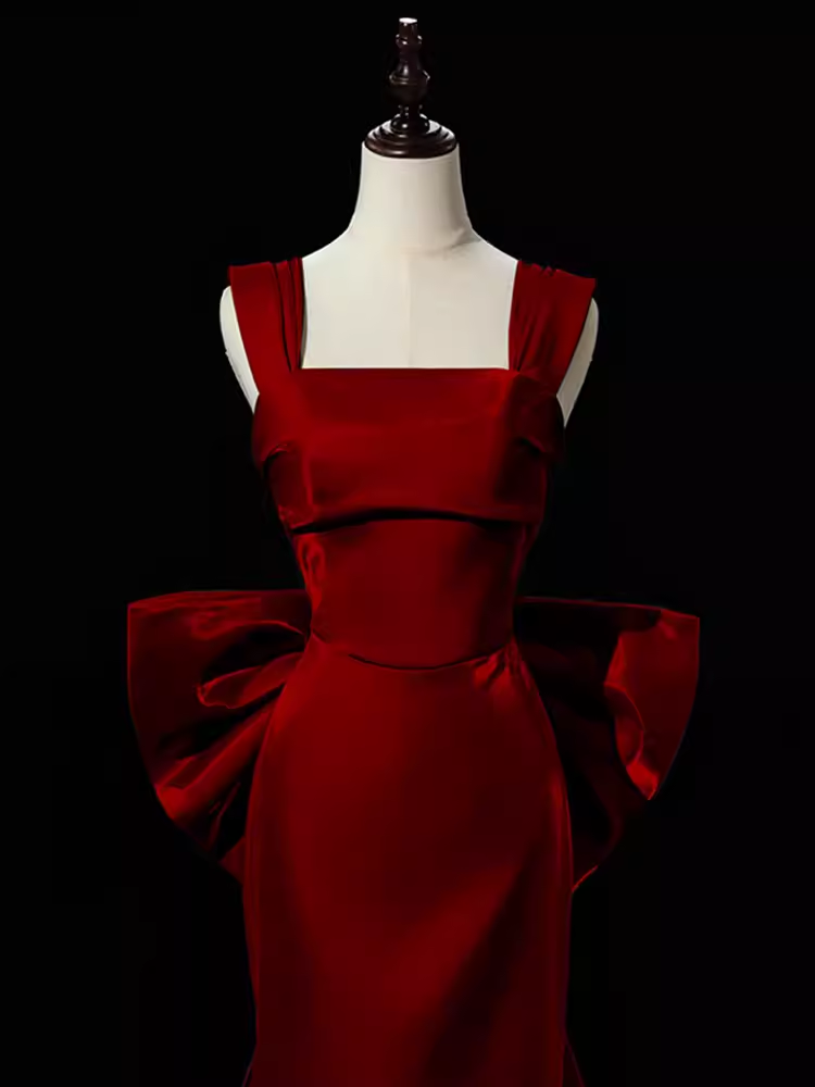 Modest Mermaid Straps Long Sleeveless Red Prom Dresses Secondary image