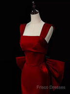 Modest Mermaid Straps Long Sleeveless Red Formal Prom Dress