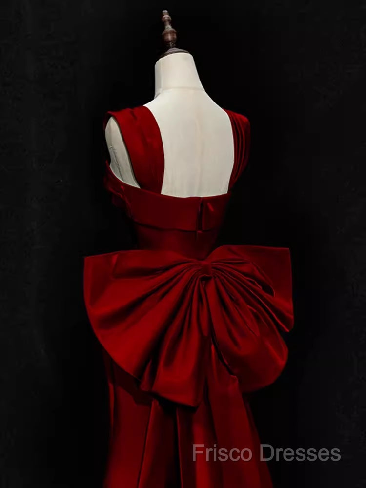 Modest Mermaid Straps Long Sleeveless Red Formal Prom Dress