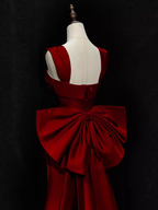 Modest Mermaid Straps Long Sleeveless Red Prom Dresses
