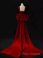 Modest Mermaid Straps Long Sleeveless Red Formal Prom Dress