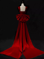 Modest Mermaid Straps Long Sleeveless Red Prom Dresses