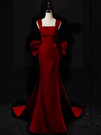 Modest Mermaid Straps Long Sleeveless Red Prom Dresses