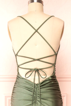 Modest Mermaid Straps Sage Green Slit Long Prom Dress